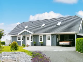 Fertighaus Oslo - Holzhaus im skandinavischen Stil von Danhaus Deutschland, Satteldach-Klassiker Außenansicht 1