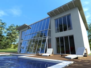 Massivhaus Panorama von Wagener Systemhausbau Schlüsselfertig ab 301000€, Pultdachhaus Außenansicht 2