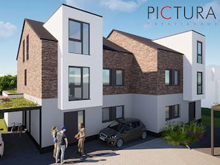 Massivhaus Doppelhaushälfte Bensberg von PICTURA creativhaus Schlüsselfertig ab 560000€, Satteldach-Klassiker Außenansicht 1