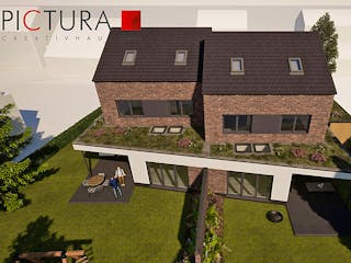 Massivhaus Doppelhaushälfte Bensberg von PICTURA creativhaus Schlüsselfertig ab 560000€, Satteldach-Klassiker Außenansicht 4