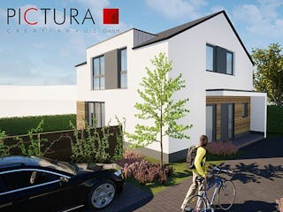 Massivhaus Einfamilienhaus Satteldachhaus Modern von PICTURA creativhaus Schlüsselfertig ab 420000€, Außenansicht 1