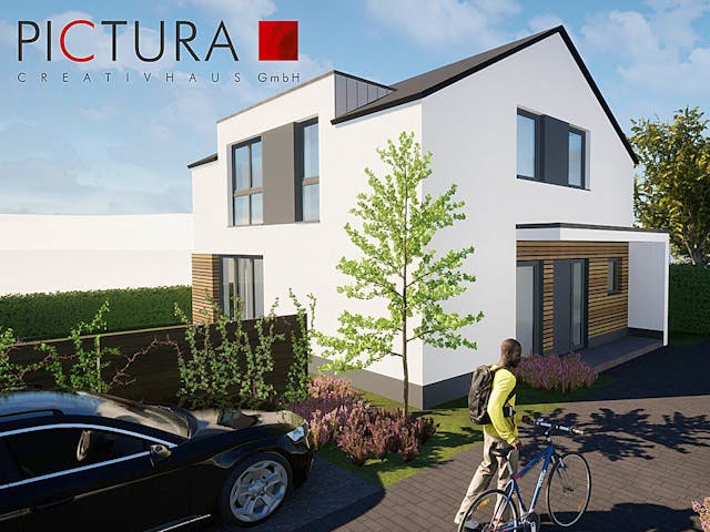 Massivhaus Einfamilienhaus Satteldachhaus Modern von PICTURA creativhaus Schlüsselfertig ab 420000€, Außenansicht 1
