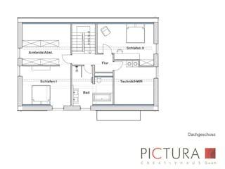 Massivhaus Einfamilienhaus Satteldachhaus Modern von PICTURA creativhaus Schlüsselfertig ab 420000€, Grundriss 2
