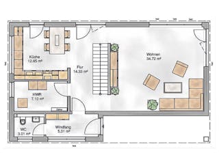 Massivhaus Amsterdam von P & P Massivhaus Schlüsselfertig ab 414000€, Cubushaus Grundriss 1