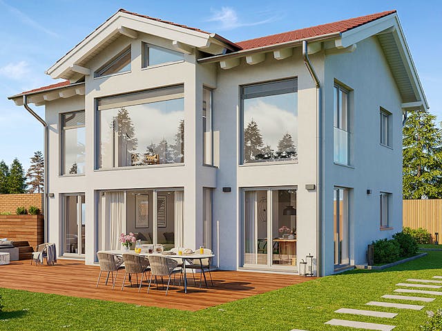 Massivhaus Lago von P & P Massivhaus Schlüsselfertig ab 340000€, Stadtvilla Außenansicht 1 Massivhaus Lago von P & P Massivhaus Schlüsselfertig ab 340000€, Stadtvilla Außenansicht 1