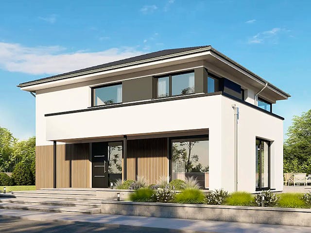 Massivhaus München von P & P Massivhaus Schlüsselfertig ab 410000€, Stadtvilla Außenansicht 1 Massivhaus München von P & P Massivhaus Schlüsselfertig ab 410000€, Stadtvilla Außenansicht 1