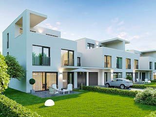 Massivhaus Neox Living - Reihenhaus von P & P Massivhaus Schlüsselfertig ab 355000€, Cubushaus Außenansicht 1