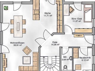 Massivhaus Pisa von P & P Massivhaus Schlüsselfertig ab 339000€, Satteldach-Klassiker Grundriss 1