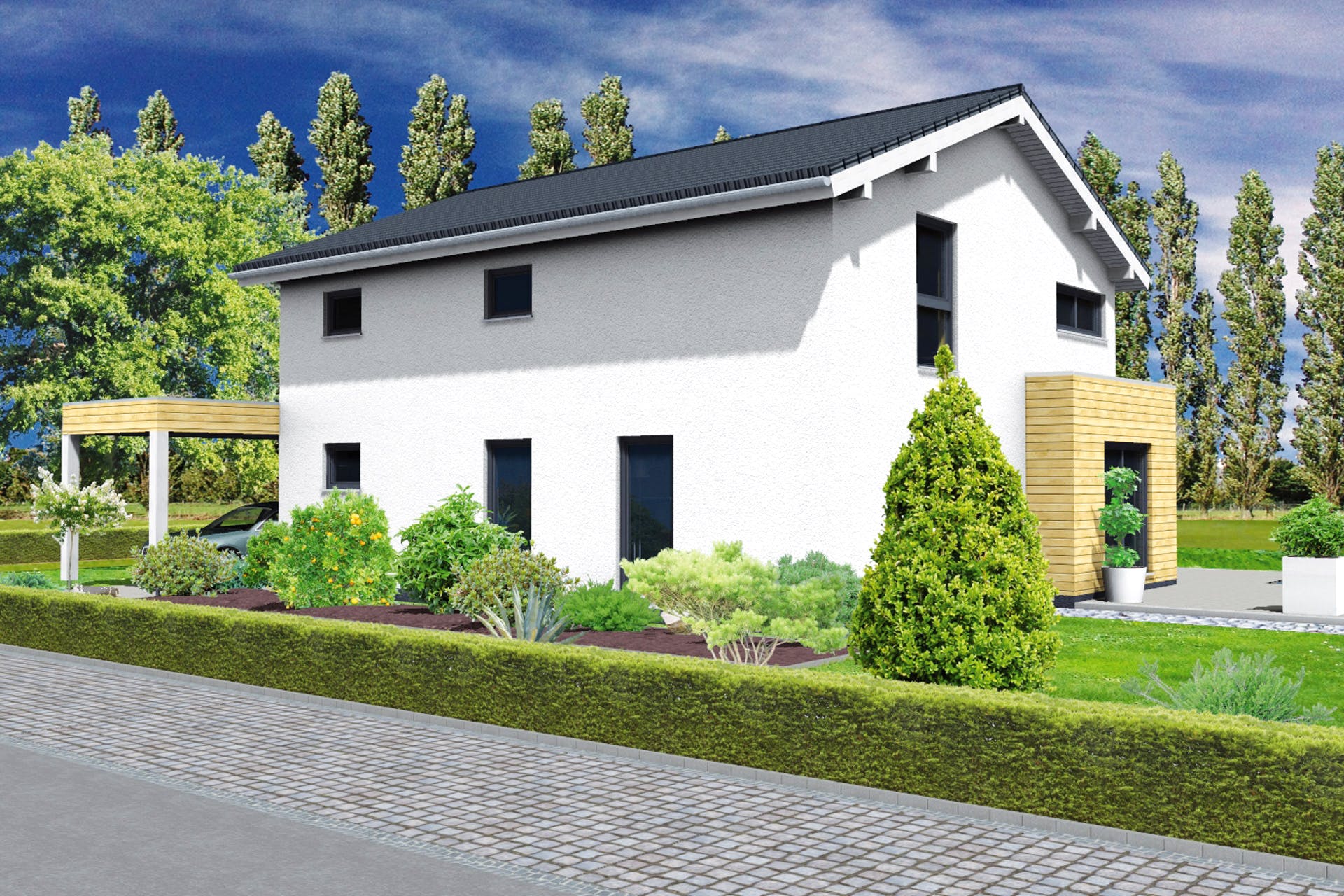 Fertighaus Balance von Fingerhut Haus Schlüsselfertig ab 466865€, Satteldach-Klassiker Außenansicht 2
