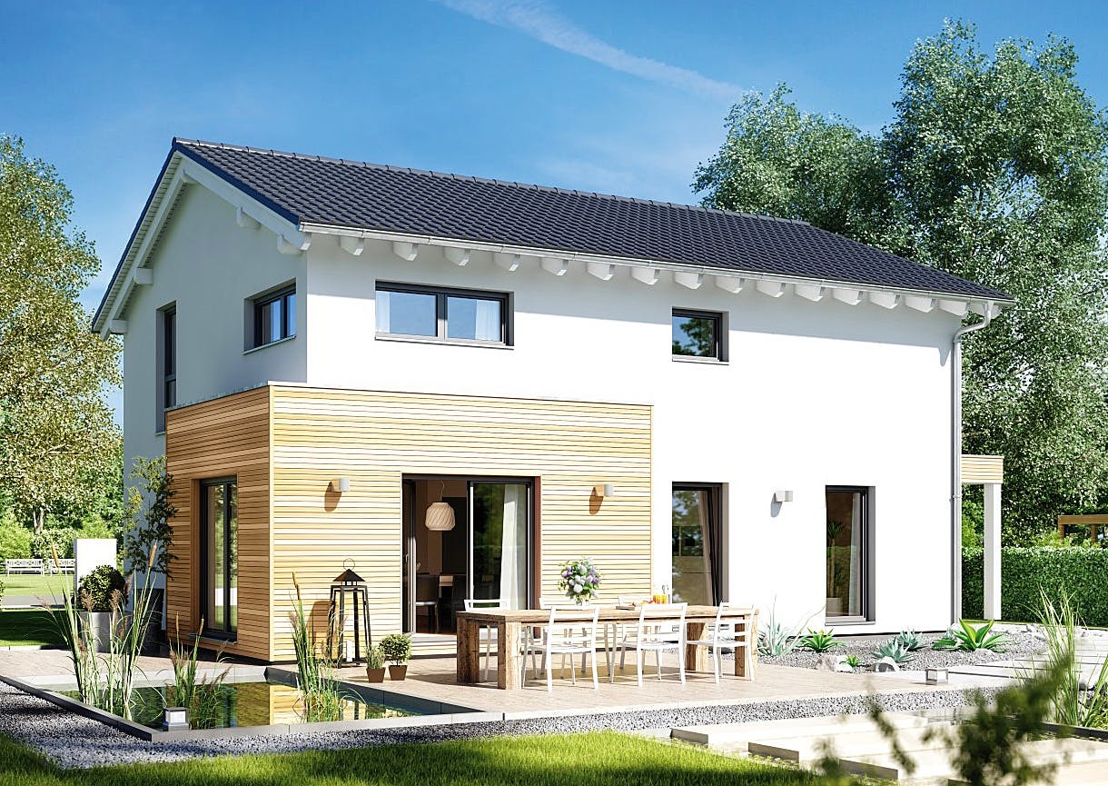 Fertighaus Balance von Fingerhut Haus Schlüsselfertig ab 466865€, Satteldach-Klassiker Außenansicht 1