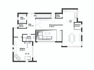 Fertighaus Ibiza von Rems-Murr-Holzhaus Ausbauhaus ab 441508€, Pultdachhaus Grundriss 1