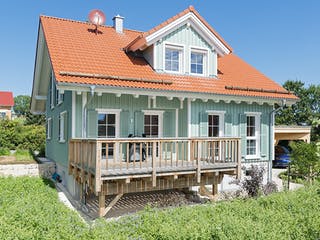 Blockhaus Urach von Rems-Murr-Holzhaus Ausbauhaus ab 298989€, Satteldach-Klassiker Außenansicht 1