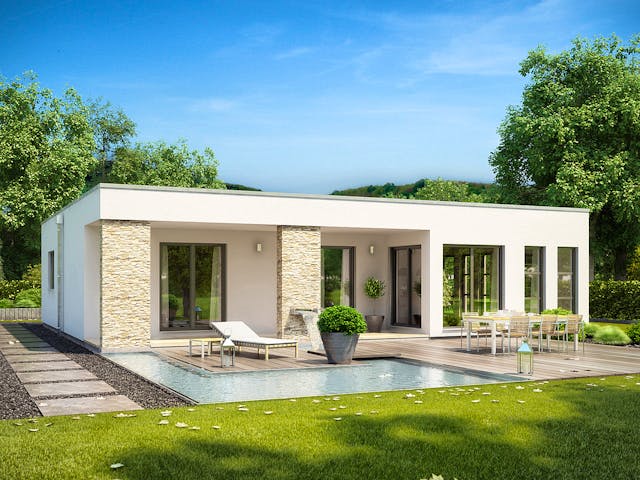 Fertighaus Bungalow Monaco XL von RENSCH-HAUS, Bungalow Außenansicht 1 Fertighaus Bungalow Monaco XL von RENSCH-HAUS, Bungalow Außenansicht 1