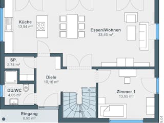 Fertighaus Ausstellungshaus Rheinau-Linx generation5.5 200 von WeberHaus Schlüsselfertig ab 410000€, Pultdachhaus Grundriss 1