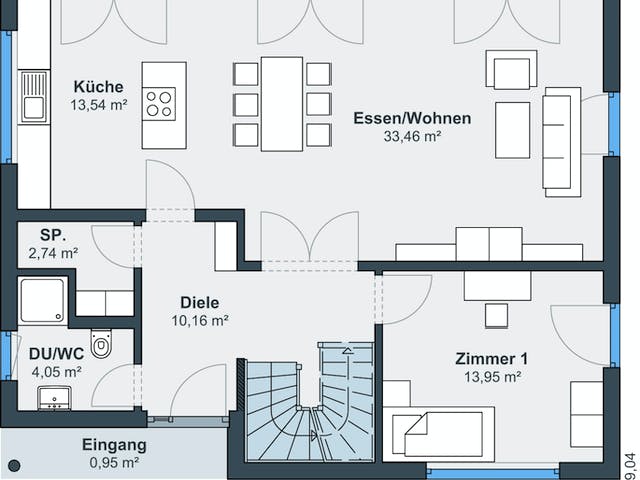 Fertighaus Ausstellungshaus Rheinau-Linx generation5.5 200 von WeberHaus Schlüsselfertig ab 423000€, Pultdachhaus Grundriss 1