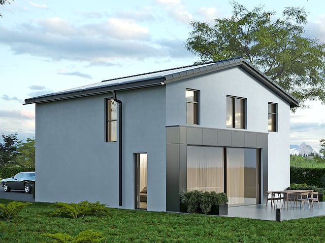 Massivhaus Komfort Haus - Satteldach mit Erweiterung EG von RKR Systembau, Satteldach-Klassiker Außenansicht 1