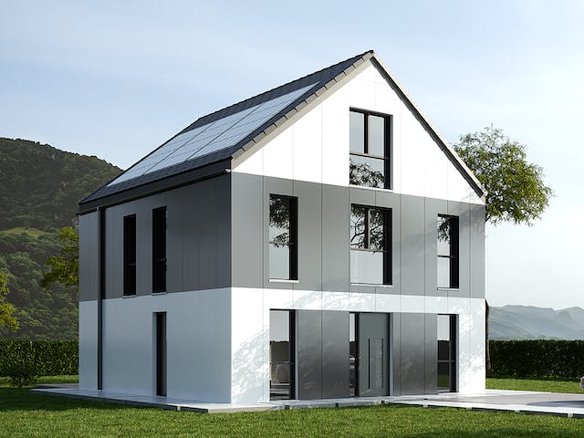 Massivhaus Komfort Haus - Studio von RKR Systembau, Satteldach-Klassiker Außenansicht 2