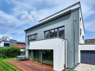 Fertighaus Haus Schulz von Fertighaus WEISS Schlüsselfertig ab 663680€, Pultdachhaus Außenansicht 3