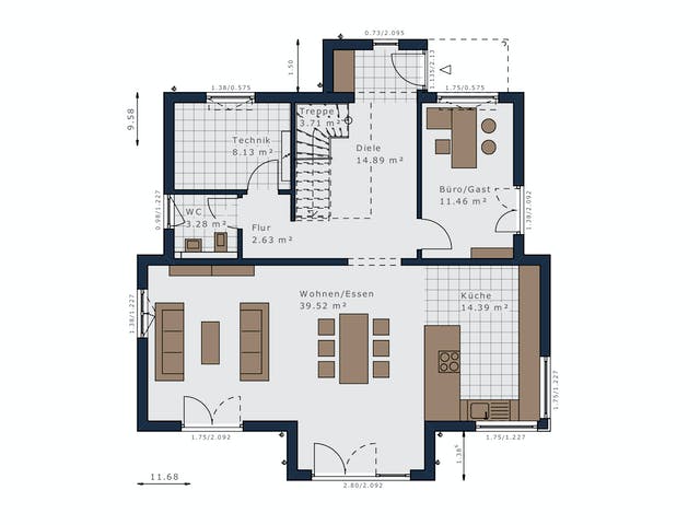 Fertighaus Selection-E-175 E3 von SCHWABENHAUS Schlüsselfertig ab 466969€, Satteldach-Klassiker Grundriss 1