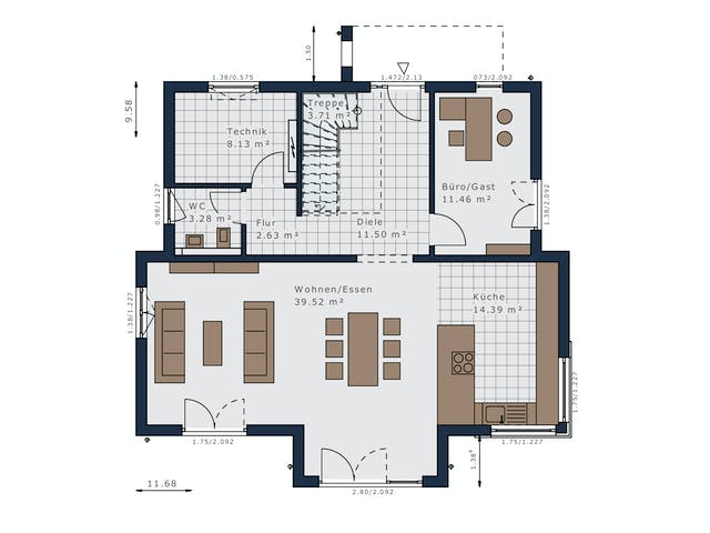 Fertighaus Selection-E-175 E4 von SCHWABENHAUS Schlüsselfertig ab 504278€, Stadtvilla Grundriss 1