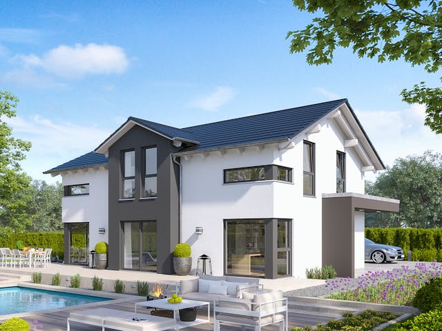 Fertighaus Selection-E-169 E3 von SCHWABENHAUS Schlüsselfertig ab 420613€, Satteldach-Klassiker Außenansicht 1