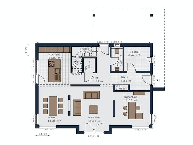 Fertighaus Selection-E-169 E3 von SCHWABENHAUS Schlüsselfertig ab 481442€, Satteldach-Klassiker Grundriss 1