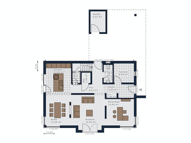 Fertighaus Selection-E-169 E6 von SCHWABENHAUS Schlüsselfertig ab 510769€, Pultdachhaus Grundriss 1