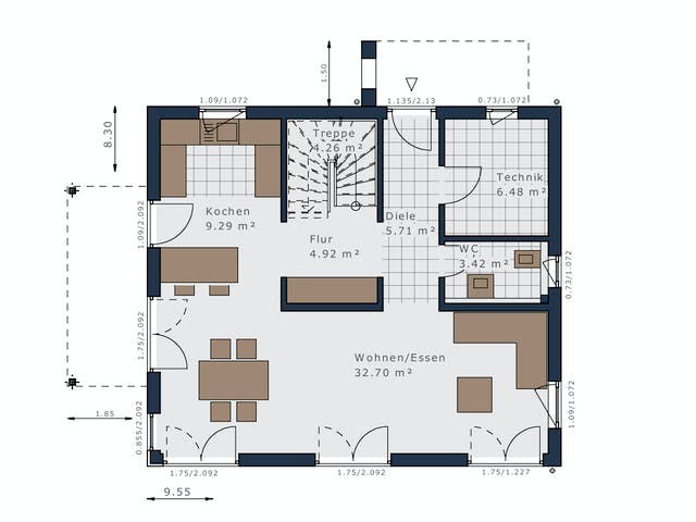 Fertighaus Sensation-E-132 E1 von SCHWABENHAUS Schlüsselfertig ab 380756€, Satteldach-Klassiker Grundriss 1