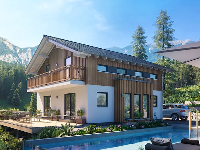 Fertighaus Sensation-E-133 E4 von SCHWABENHAUS Schlüsselfertig ab 343279€, Satteldach-Klassiker Außenansicht 1