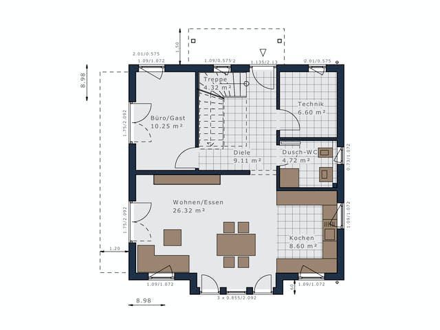 Fertighaus Sensation-E-133 E4 von SCHWABENHAUS Schlüsselfertig ab 393575€, Satteldach-Klassiker Grundriss 1