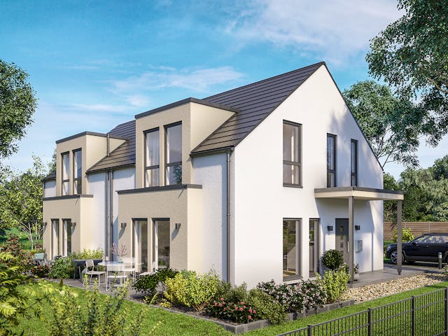 Fertighaus SmartSpace Doppelhäuser von SCHWABENHAUS Schlüsselfertig ab 308171€, Satteldach-Klassiker Außenansicht 1 Fertighaus SmartSpace Doppelhäuser von SCHWABENHAUS Schlüsselfertig ab 308171€, Satteldach-Klassiker Außenansicht 1