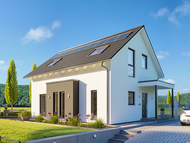 Fertighaus SmartSpace-E-120 E1 von SCHWABENHAUS Schlüsselfertig ab 299017€, Satteldach-Klassiker Außenansicht 1
