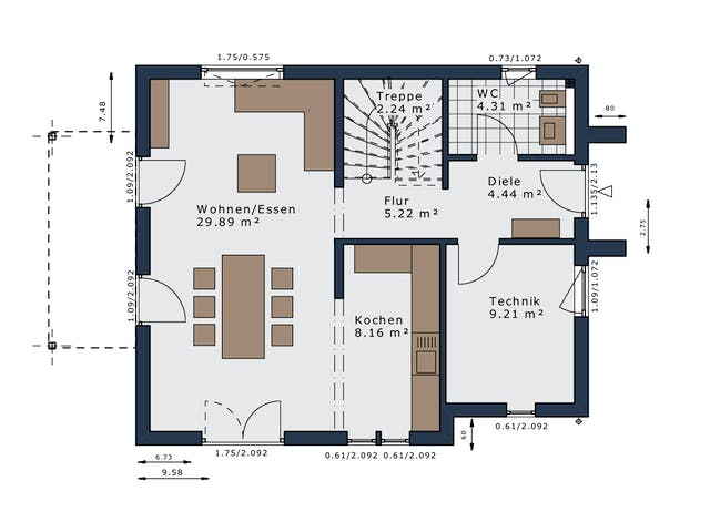 Fertighaus SmartSpace-E-120 E3 von SCHWABENHAUS Schlüsselfertig ab 338415€, Satteldach-Klassiker Grundriss 1