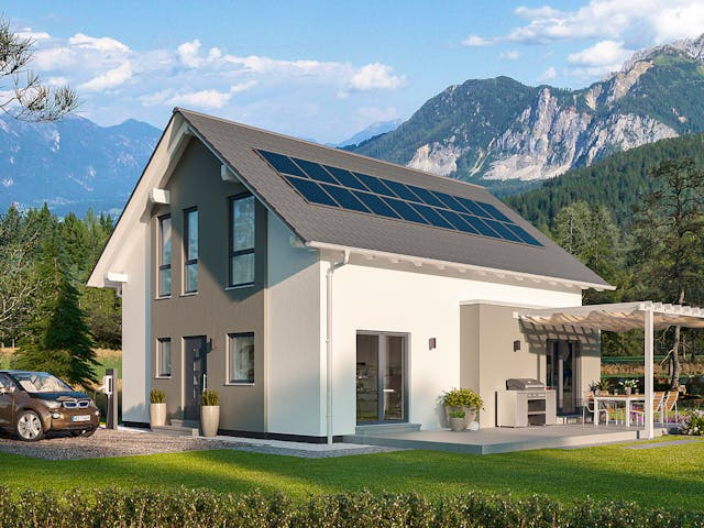 Fertighaus SmartSpace-E-140 E1 von SCHWABENHAUS Schlüsselfertig ab 334829€, Satteldach-Klassiker Außenansicht 1