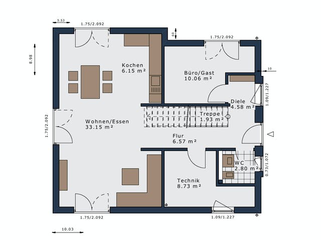 Fertighaus SmartSpace-E-140 E1 von SCHWABENHAUS Schlüsselfertig ab 376386€, Satteldach-Klassiker Grundriss 1