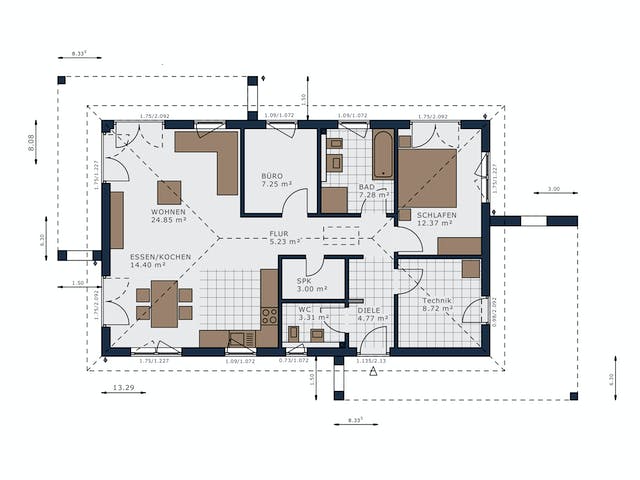 Fertighaus Solitaire-B-090 E2 von SCHWABENHAUS Schlüsselfertig ab 355235€, Bungalow Grundriss 1