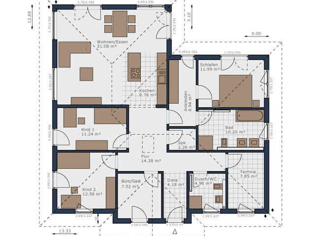 Fertighaus Solitaire-B-130 E1 von SCHWABENHAUS Schlüsselfertig ab 453270€, Bungalow Grundriss 1