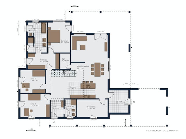 Fertighaus Solitaire-B-150 E5 von SCHWABENHAUS Schlüsselfertig ab 542455€, Bungalow Grundriss 1