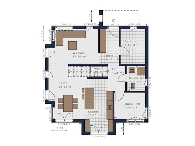 Fertighaus Solitaire-E-145 E5 von SCHWABENHAUS Schlüsselfertig ab 410348€, Satteldach-Klassiker Grundriss 1