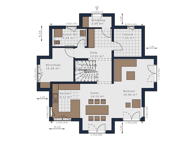 Fertighaus Solitaire-E-145 E7 von SCHWABENHAUS Schlüsselfertig ab 436394€, Stadtvilla Grundriss 1