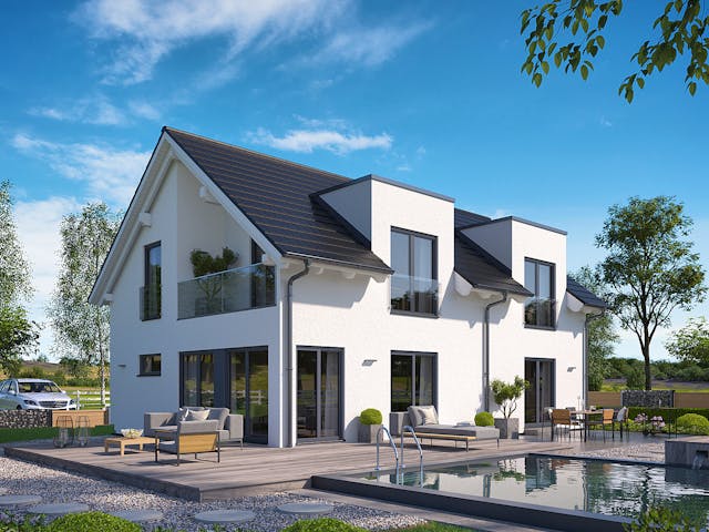 Fertighaus Solitaire-E-155 E1 von SCHWABENHAUS Schlüsselfertig ab 367700€, Satteldach-Klassiker Außenansicht 1