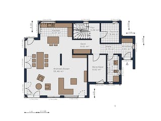 Fertighaus Solitaire-E-155 E4 von SCHWABENHAUS Schlüsselfertig ab 367700€, Satteldach-Klassiker Grundriss 1