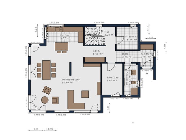 Fertighaus Solitaire-E-155 E4 von SCHWABENHAUS Schlüsselfertig ab 416945€, Satteldach-Klassiker Grundriss 1