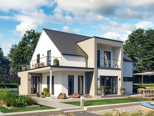 Fertighaus Solitaire-E-165 E3 von SCHWABENHAUS Schlüsselfertig ab 436561€, Satteldach-Klassiker Außenansicht 1