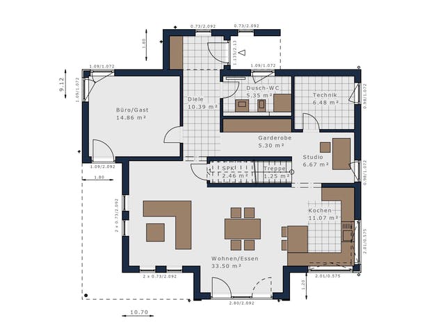 Fertighaus Solitaire-E-165 E3 von SCHWABENHAUS Schlüsselfertig ab 436561€, Satteldach-Klassiker Grundriss 1