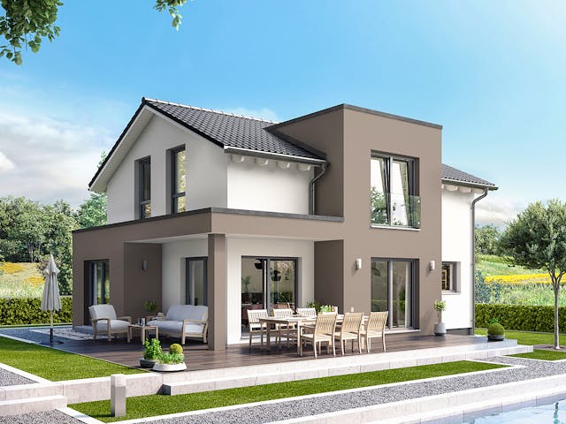 Fertighaus Solitaire Einfamilienhäuser von SCHWABENHAUS Schlüsselfertig ab 348208€, Satteldach-Klassiker Außenansicht 1 Fertighaus Solitaire Einfamilienhäuser von SCHWABENHAUS Schlüsselfertig ab 348208€, Satteldach-Klassiker Außenansicht 1