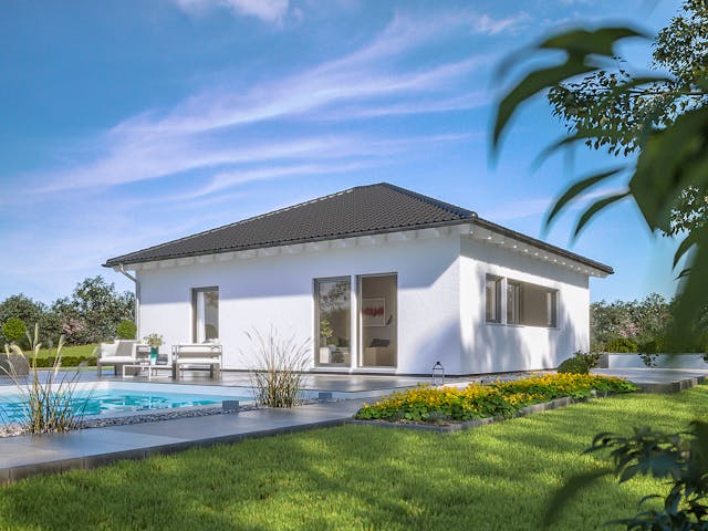 Fertighaus E 10-087.5 - Klassischer Bungalow von SchwörerHaus - Österreich Schlüsselfertig ab 259930€, Außenansicht 1