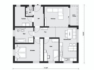 Fertighaus E 10-097.2 - Kompakter Bungalow von SchwörerHaus Schlüsselfertig ab 313062€, Bungalow Grundriss 1