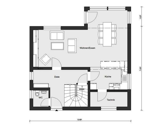 Fertighaus E 15-127.12 - Erker am Haus von SchwörerHaus Schlüsselfertig ab 327711€, Satteldach-Klassiker Grundriss 1