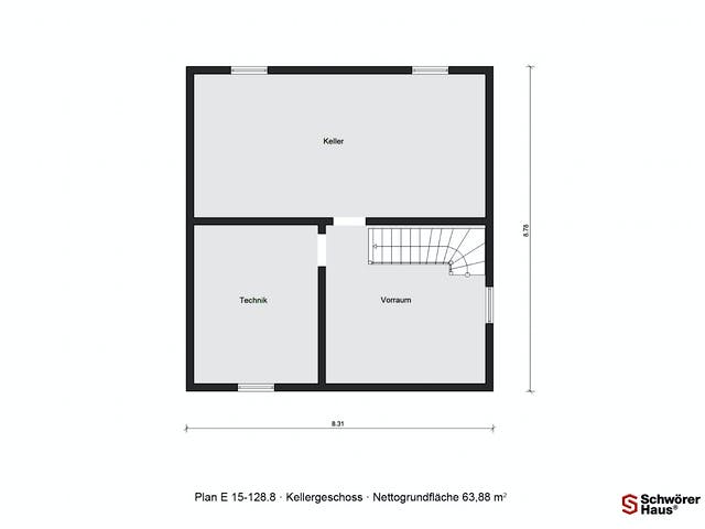 Fertighaus E 15-128.8 - Modernes Landhaus von SchwörerHaus Schlüsselfertig ab 332211€, Satteldach-Klassiker Grundriss 3